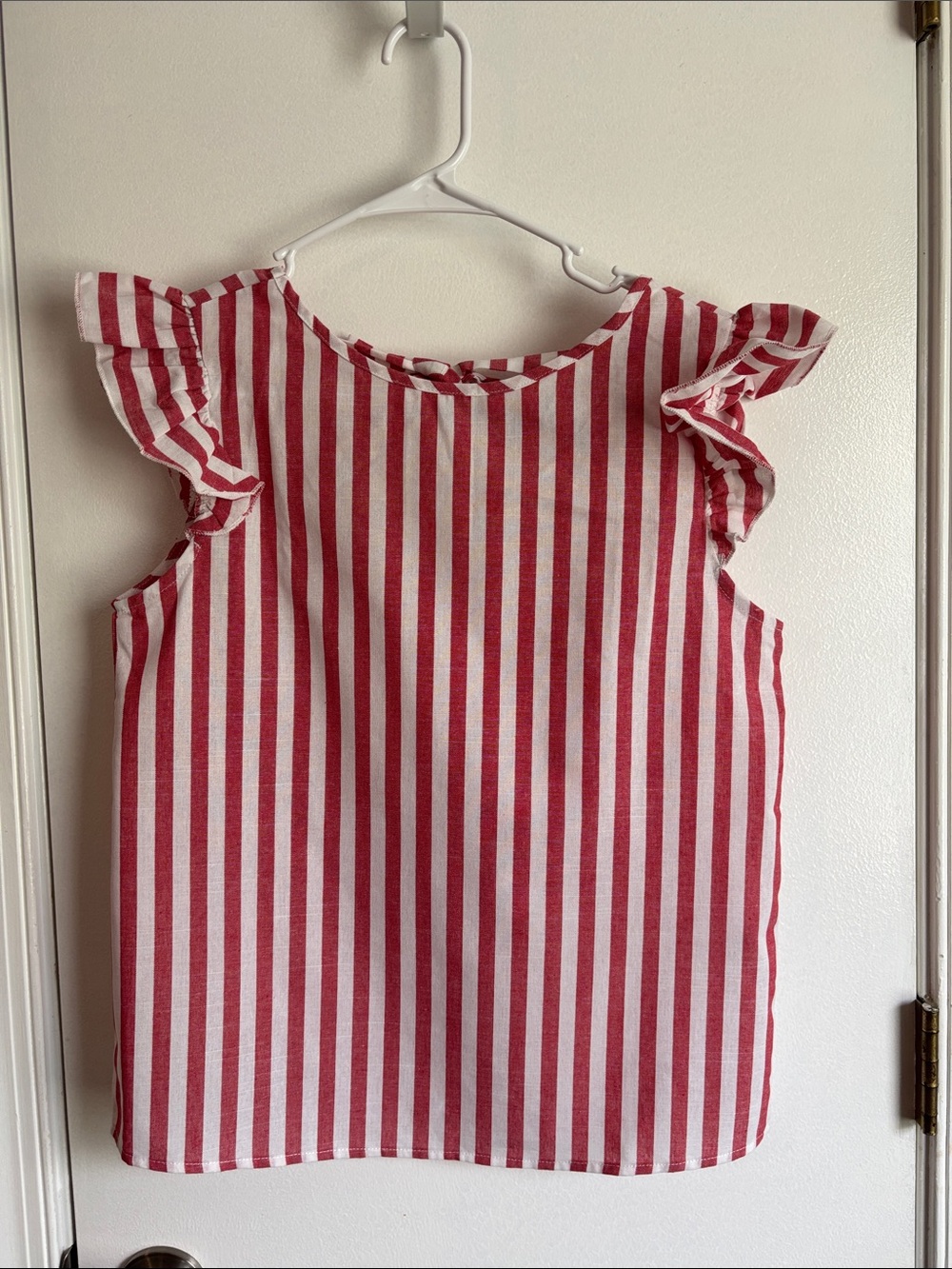 SHEIN Red and White Striped Ruffle Sleeve Blouse